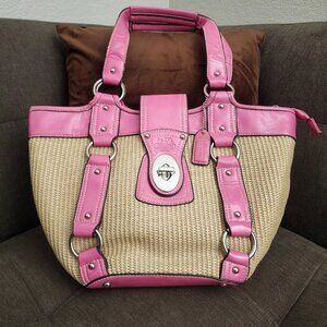 Coach Wicker & Pink patent leather Trim vacation tote